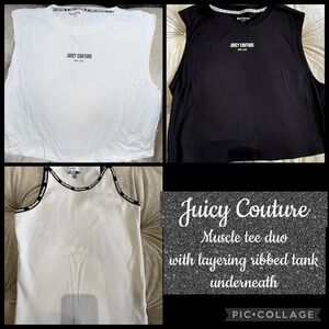Juicy Couture White & Black Logo Muscle tees with ribbed tank SET